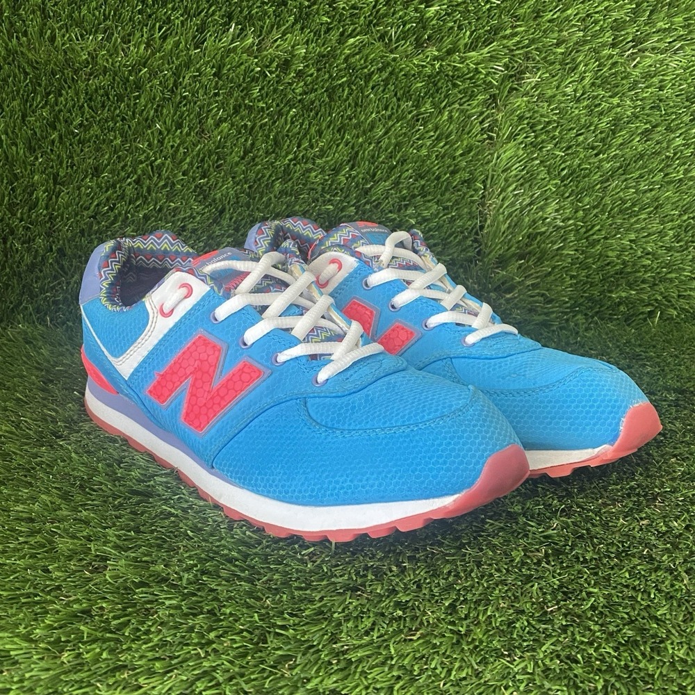 New Balance 574 Women's US Size 7 Bright Blue‎ Neon Pink Retro Aztec Details